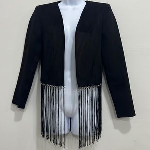 Zara Faux Suede Fringe Black light jacket Cardigan Size XS